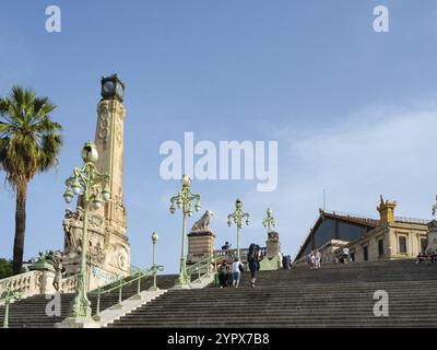 Gare Saint-Charle is the main station of Marseille, France, famous for its architecture and the long historic stairs from the centre to the entrance, Stock Photo