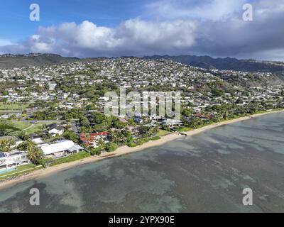 Aerial view of Kahala and the Pacific Ocean, Honolulu, Hawaii. USA Stock Photo