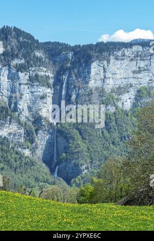 Walensee Spring View from Kerenzerberg, Switzerland, in spring. The famous lake ...