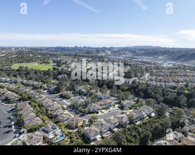 Aerial view of middle class subdivision neighborhood with residential condos and houses in San Diego, California, USA, North America Stock Photo