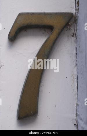House number sign, number 7, digit, anniversary, birthday, vintage, North Rhine-Westphalia, Germany, Europe Stock Photo