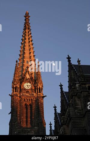 Moonlight and last evening light at St Peter's Church in Leipzig, Saxony, Germany, Europe Stock Photo