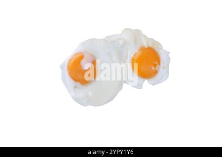 Fried eggs isolated on white. Two eggs breakfast. White and yolk. Stock Photo