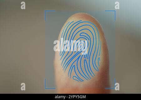 Man scanning fingerprint, closeup. Friction ridges pattern Stock Photo