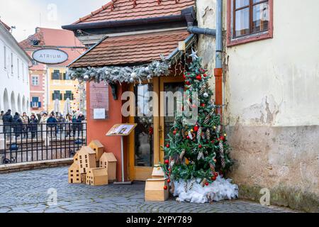 Atrium restaurant entrance decorated for Christmas Stock Photo