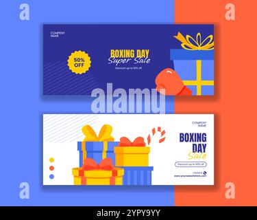 Boxing Day Sales Design in Flat Cartoon Hand Drawn Style Horizontal Banner Stock Vector
