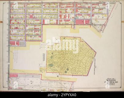 Brooklyn, Vol. 1, Double Page Plate No. 11; Part of Wards 8, 22, 29 & 30, Section 3; [Map bounded by Prospect Ave., 11th Ave., Terrace Pl., Gravesend Ave., 20th St.; Including 7th Ave., 23rd St., 6th Ave., 24th St., 5th Ave.]; and [Map bounded by 36th St., 7th Ave., 37th Ave.; Including 9th Ave., 39th St., 5th Ave.]; Sub Plan [Map bounded by 20th St., Gravesend Ave., Fort Hamilton, 37th St., 7th Ave, 36th St., 4th Ave.; Including 34th St., 5th Ave., 25th St., 4th Ave., 23rd St., 7th Ave.] 1916 by E.B. Hyde & Co. Stock Photo