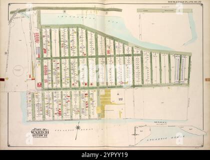 Brooklyn, Vol. 3, Double Page Plate No. 20; Part of Ward 31, Section 22; [Map bounded by Neptune Ave., Shore Blvd., Oxford St.; Including Atlantic Ocean]; Sub Plan No. 1; [Map bounded by  Shore Blvd.; Including Oxford St.]; Sub Plan No. 2; [Map bounded by Shore Blvd., Atlantic Ocean; Including Oriental Blvd., Oxford St.] 1916 - 1920 by E.B. Hyde & Co. Stock Photo