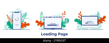 Loading bar on the screen of desktop computer, laptop, smartphone, System software update, upgrade or loading process flat vector illustration landing Stock Vector