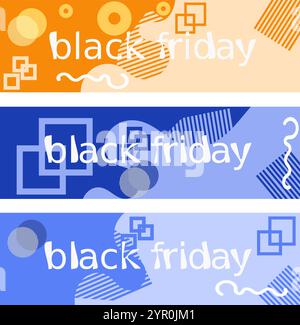 A collection of Black Friday banners featuring a bold abstract design with geometric shapes lines and patterns in a modern style Stock Vector