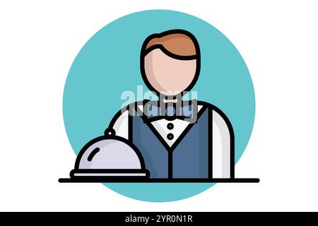 Waiter icon. colored outline icon style. icon related to meal. restaurant elements vector illustration Stock Vector
