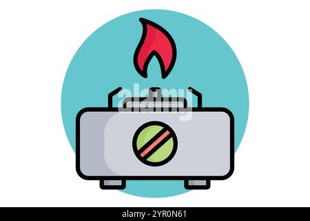 Stove icon. colored outline icon style. icon related to kitchen. meal elements vector illustration Stock Vector