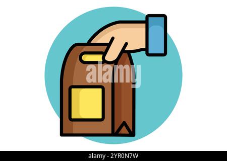 Takeaway icon. colored outline icon style. hand with food packaging. icon related to meal. food elements vector illustration Stock Vector