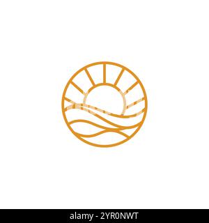 Sun and Wave Logo Design. sun line art vector. Stock Vector
