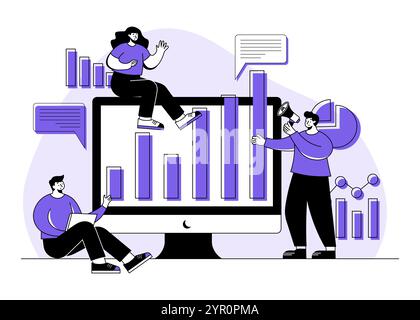 Business people looking at charts and graphs on computer screen, Analyzing business data, Business data analytics, Analytics and research, Financial r Stock Vector