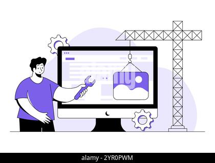 website, under construction flat illustration vector concept for landing page, ui, web, mobile app,, System maintenance, Developer building website, W Stock Vector