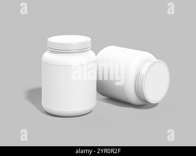 Front View White Blank Whey Supplement Jar Mockup 3D Render Stock Photo