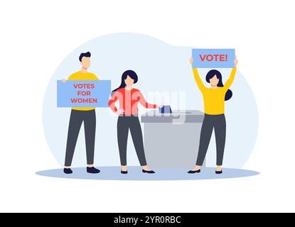 People put the voting ballot in the ballot box, Polling or survey concept, Election concept, Votes for women Stock Vector