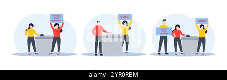 People put the voting ballot in the ballot box, Polling or survey concept, Election concept, Votes for women Stock Vector