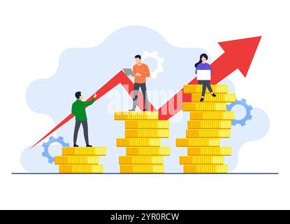 Financial growth flat illustration vector illustration, Successful people making money, Business finance, Saving money, Investment, Stock Vector