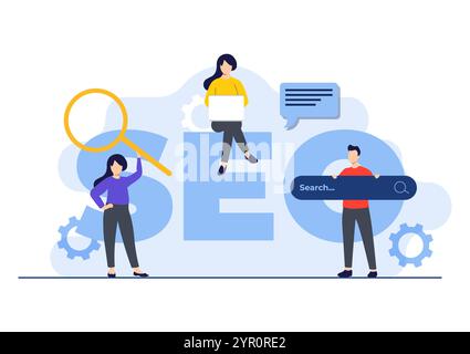 SEO optimization, Search engine optimization, People analysis keywords and optimizing data settings, Performance marketing, analytics and search engin Stock Vector