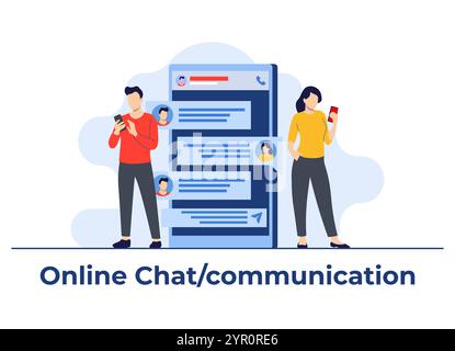 Man and woman characters communicating on online chatting platform, Texting on mobile phone, communication, Dialog, Internet chatting concept, man and Stock Vector