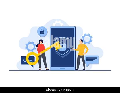 Personal data protection, Cyber security, Internet security or information privacy, Password protection flat vector illustration for landing page, mob Stock Vector