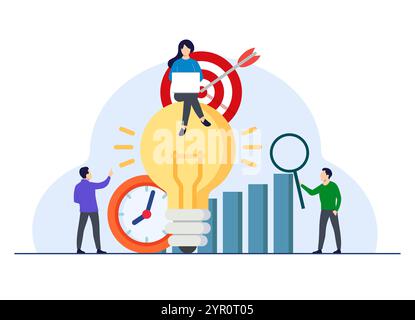 productivity flat illustration, Self-management, Performance increase, Goal setting, Achieving targets, Time management concept for landing page, web Stock Vector