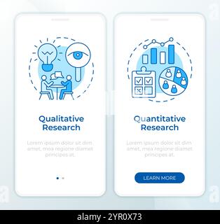 Different research types blue onboarding mobile app screen Stock Vector