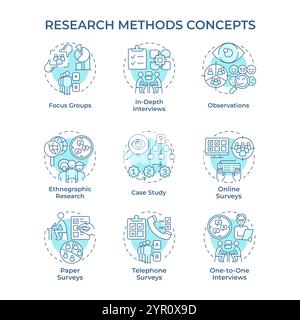 Research methods soft blue concept icons Stock Vector