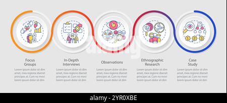 Different market research methodologies infographics circles sequence Stock Vector