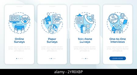 Research survey types blue onboarding mobile app screen Stock Vector