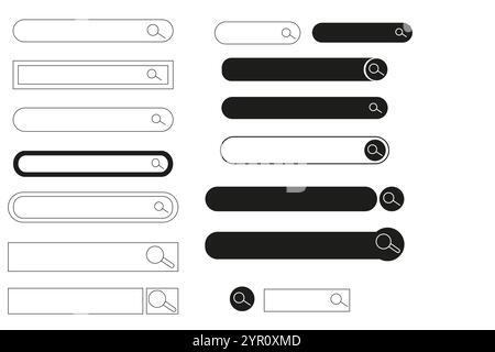 Search bar finder, modern frame text box, form with magnifier, interface Menu ui design element. Simple banner, site border. Vector illustration Stock Vector