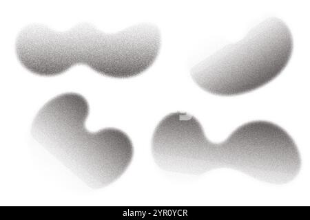 Dotted noisy gradient shapes. Grainy abstract spray paint wavy shadow on white background. Vector grunge halftone effect. Fluid dusty blobs. Stock Vector