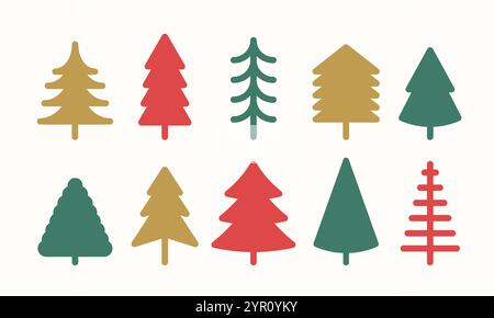 Colorful Christmas tree icon set Stock Vector