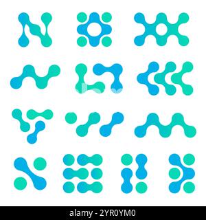 Colorful dots with liquid lines logo art. Metaball Stock Vector