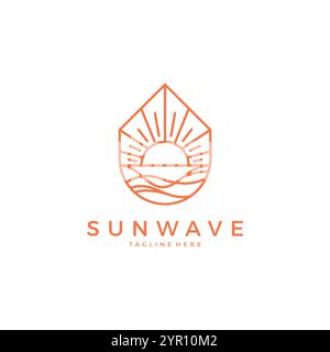 Sun and Wave Logo Design. sun line art vector. sunset icon Stock Vector