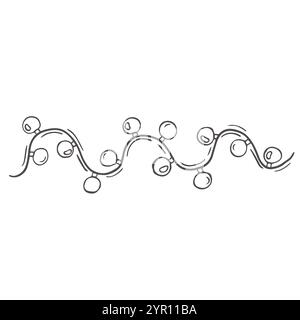 Christmas tree garland. Sketch. Decorative ornament made of elongated bulbs. Vector illustration. Outline on isolated background. Doodle style. Colori Stock Vector