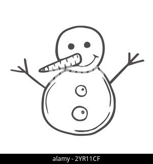 Hand drawn illustration with black lines, isolated on white background. Snowman Sketches. Stock Vector. Doodle snowman. Decorative element for Christm Stock Vector