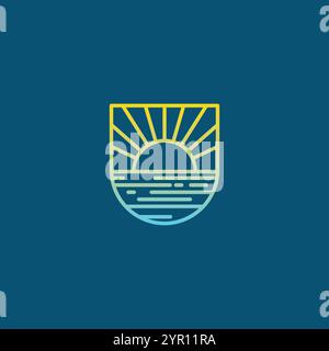 Sun sea wave logo sunset beach coast icon logo vector. sun beach logo Stock Vector