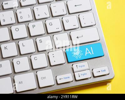 Artificial Intelligence concept. Machine learning and computer technologies. Computer keyboard with AI artificial intelligence button. Stock Photo