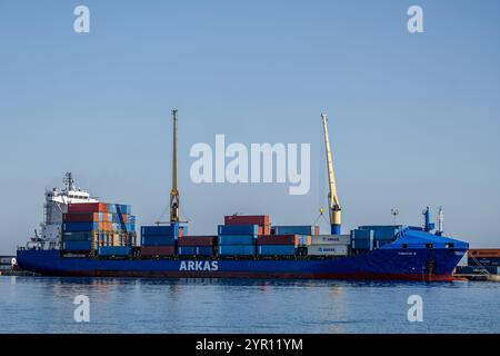 Cargo container ship Arkas on the Atlantic Ocean near Setúbal in ...
