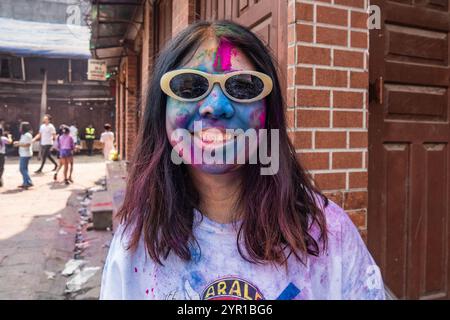 Enjoying colorful Holi festival, Kathmandu, Nepal Stock Photo