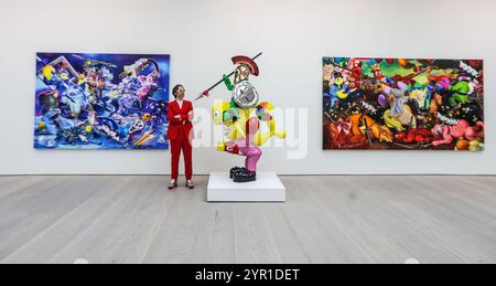 Saatchi Gallery London, UK. 02nd Dec, 2024. With these works, Colbert channels the grandeur of ancient battle motifs and Renaissance compositions, where heroic struggle and artistic legacy converge in a retro-futuristic, apocalyptic landscape. Until 13 Jan 2025, Credit: Paul Quezada-Neiman/Alamy Live News Stock Photo