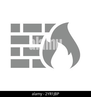 Firewall software defense. Fire and wall, antivirus protection vector icon. Stock Vector