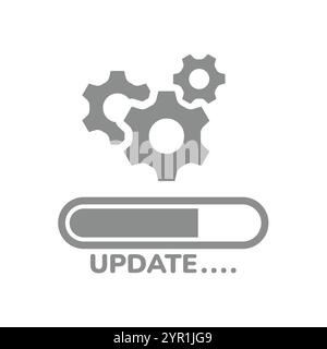 Update progress bar vector icon. Updating app or software with gears. Stock Vector