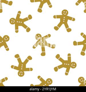 Seamless Pattern with Gingerbread Men Cookies. Cookies for the New Year in the form of a little man. Vector illustration Stock Vector
