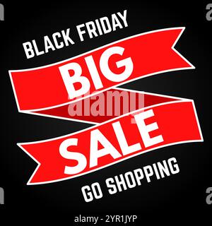 Black Friday Sale. Red ribbon on a black background. Vector illustration Stock Vector