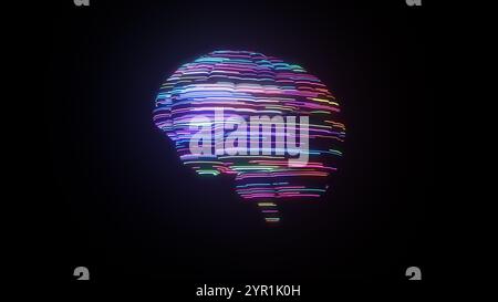 Meta Brain, 3D illustration of human brain with glow colourful surface Stock Photo