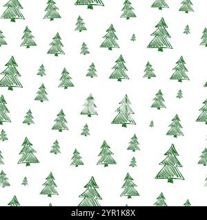 Seamless pattern with hand drawn Christmas trees. Sketched firs.  Winter holiday doodle elements. Vector illustration Stock Vector